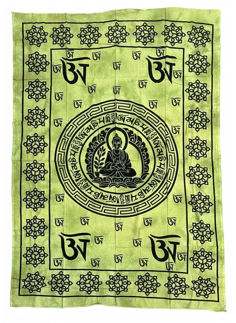 Buddha Om Mani Padme Hum Cotton Wall Hanging, Tibetan Mantra - DharmaObjects