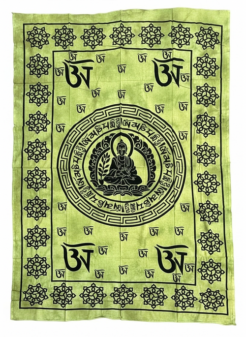 Buddha Om Mani Padme Hum Cotton Wall Hanging, Tibetan Mantra - DharmaObjects