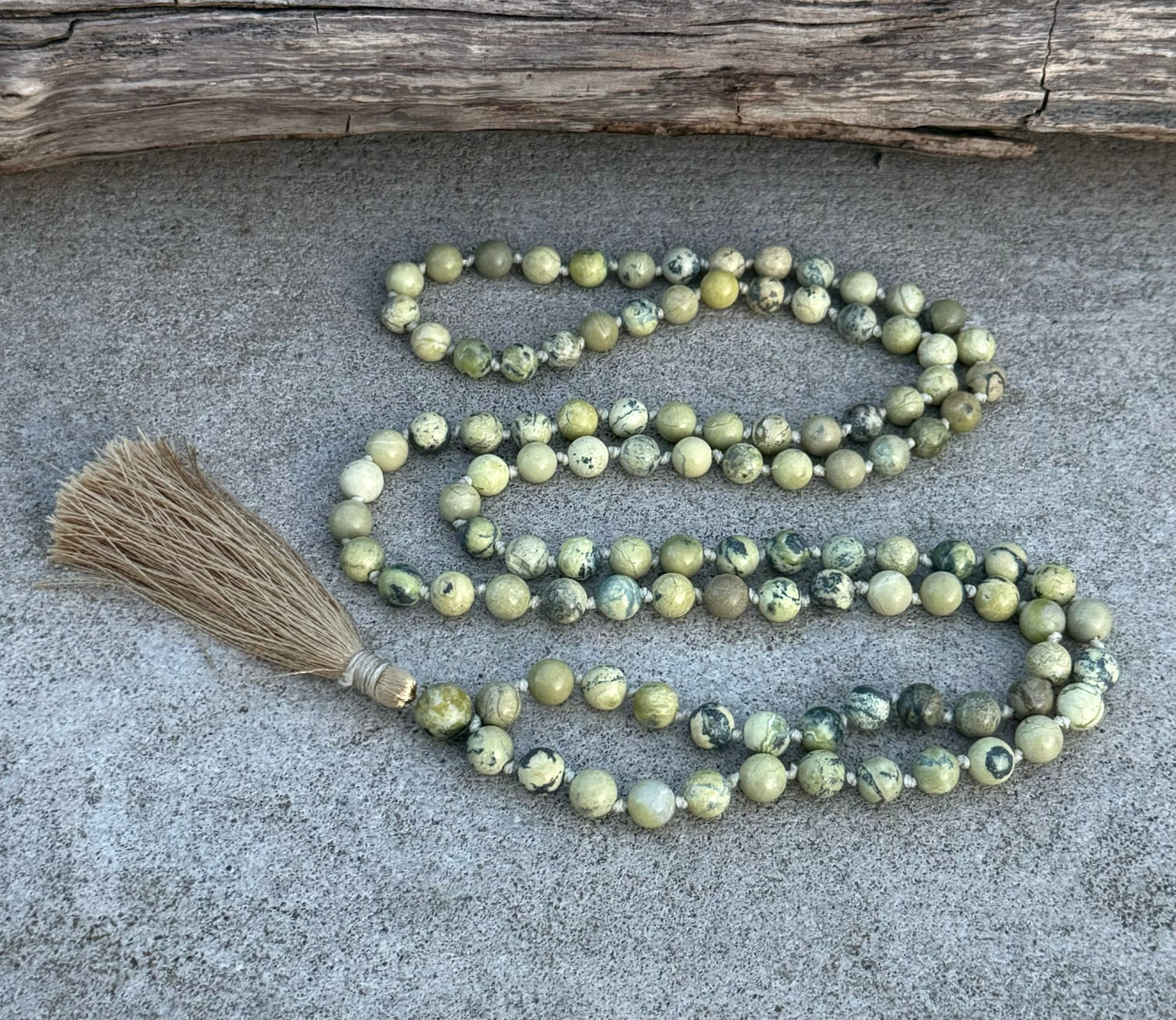 Natural Serpentine Hand Knotted Mala, Rosary 108 Beads, Japa Mala, Meditation Mala, Mala Necklace, Free Silk Pouch