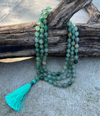 Green Aventurine Mala 108 Beads – Hand Knotted Gemstone Meditation Prayer Necklace