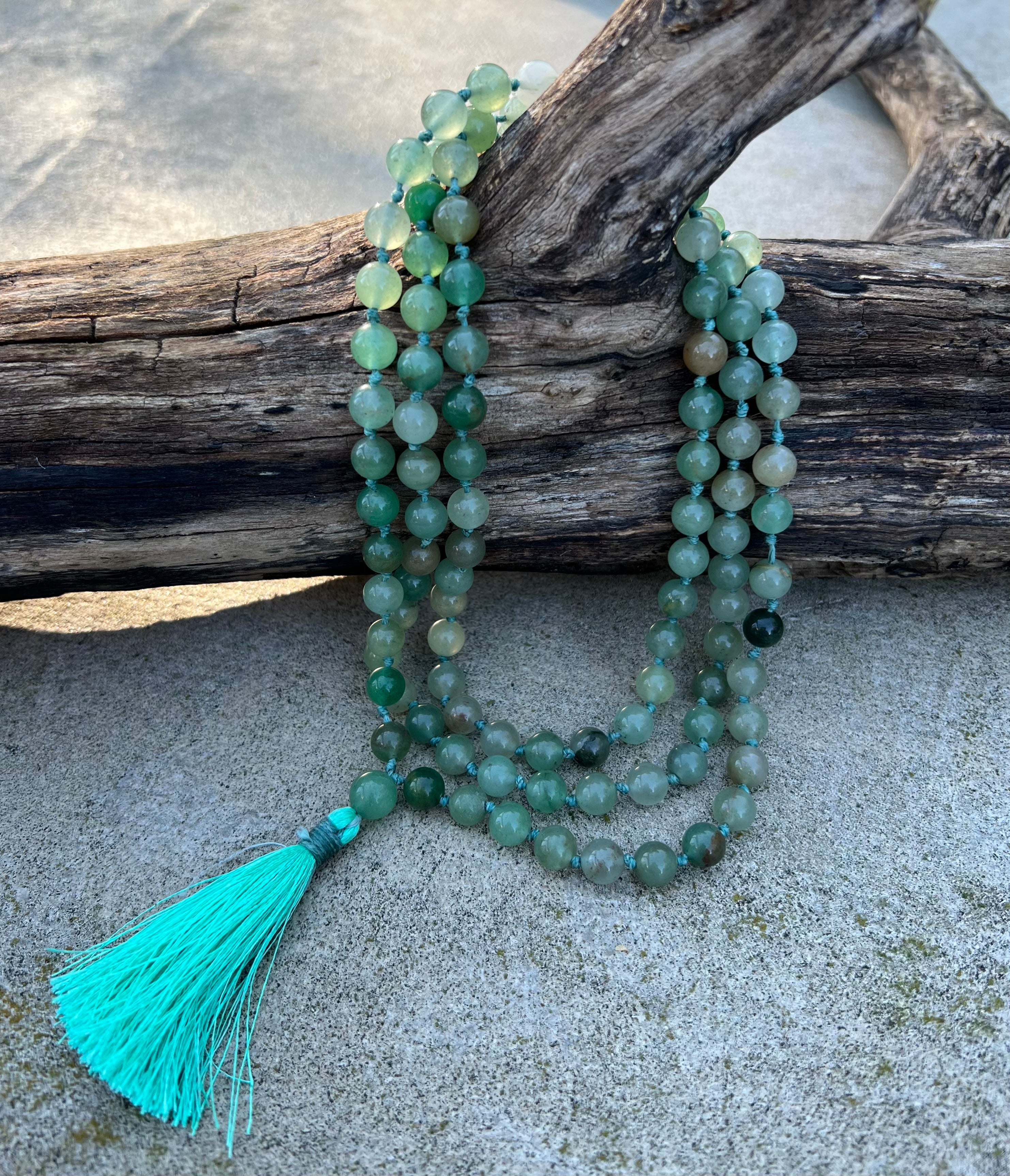 Green Aventurine Mala 108 Beads – Hand Knotted Gemstone Meditation Prayer Necklace