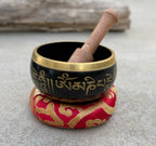 Tibetan Complete Singing Bowl Gift Box Set with OM Mani Padme Hum Etched Bowl - DharmaObjects