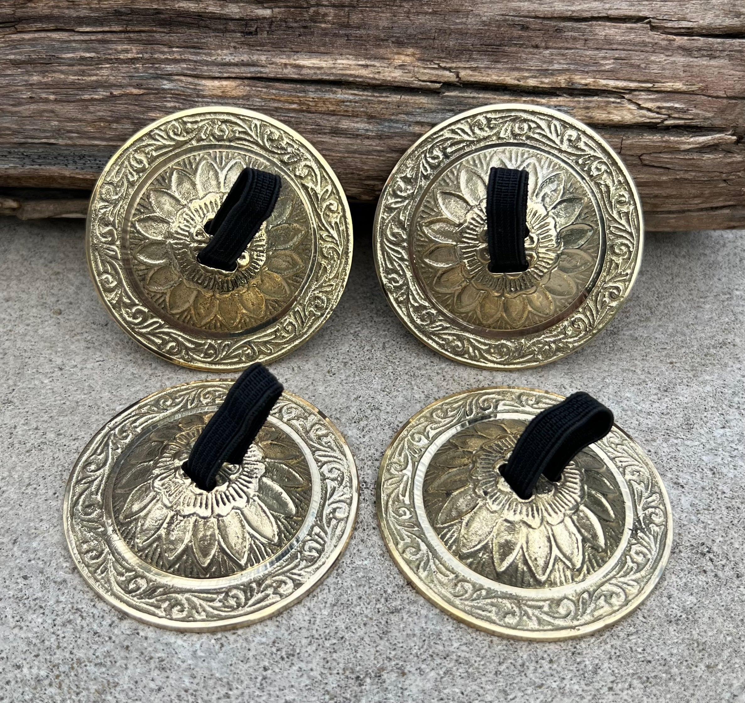 2 Pairs Brass Lotus Flower Finger Cymbals Zills for Belly Dancing