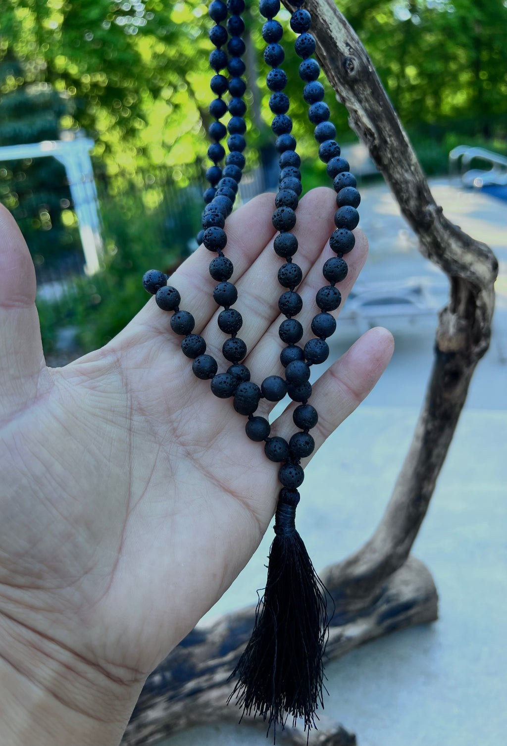 Lava Stone Mala 108 Beads – Hand Knotted Gemstone Meditation Prayer Necklace