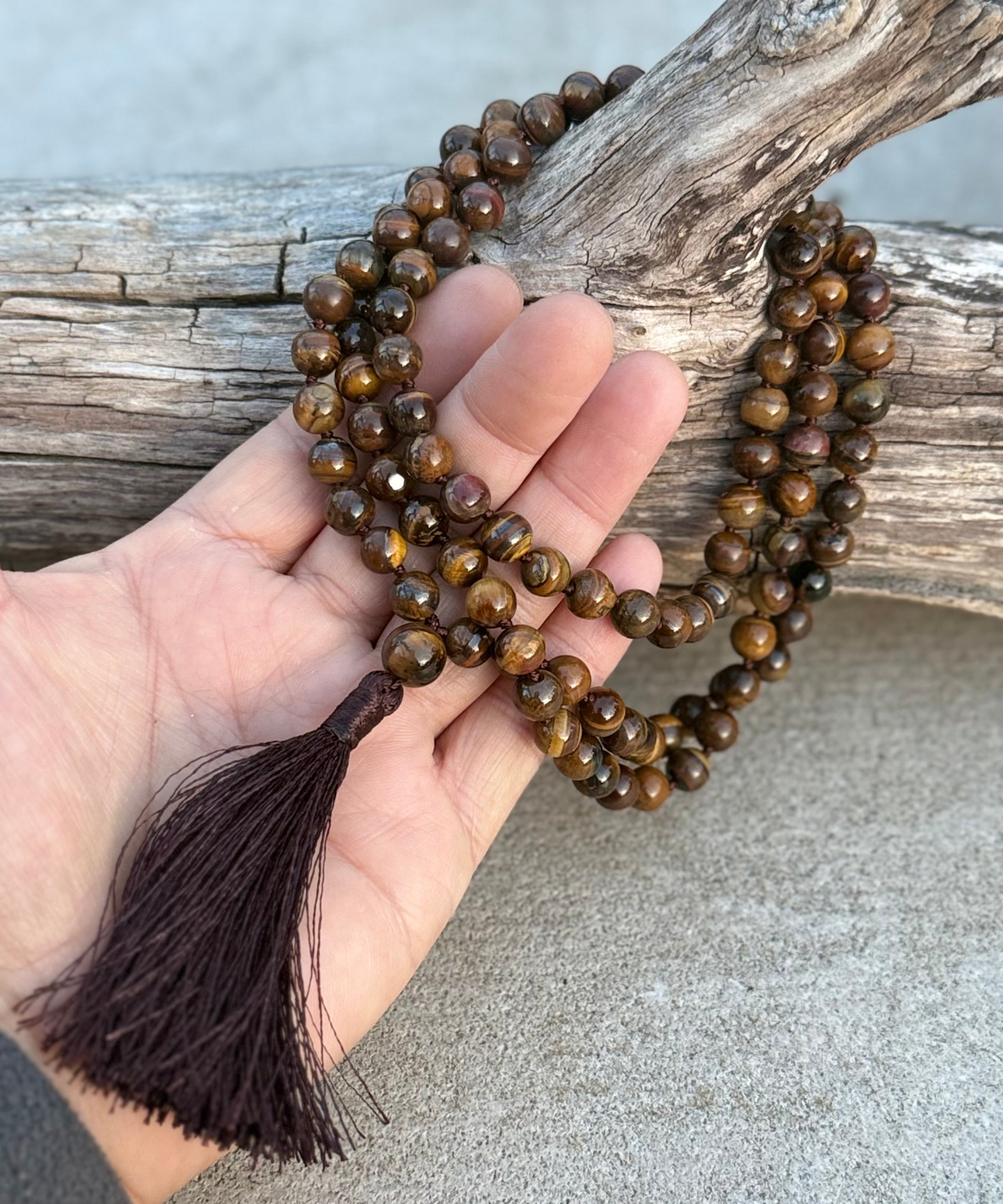 Tiger’s Eye Mala 108 Beads – Hand Knotted Gemstone Meditation Prayer Necklace
