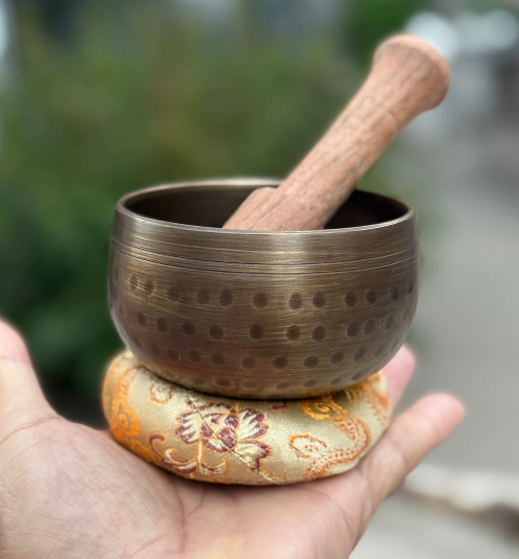 Tibetan Palm Size Singing Bowl Complete Set - DharmaObjects
