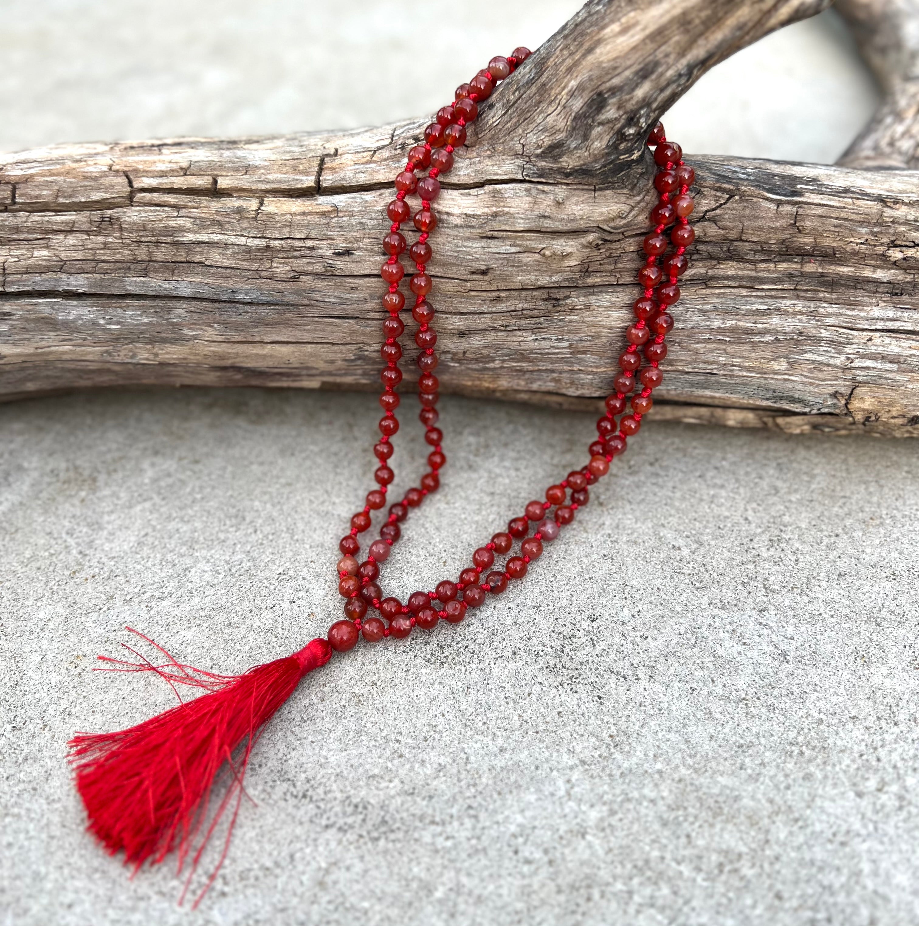 Carnelian Mala 108 Beads – Hand Knotted Gemstone Meditation Prayer Necklace