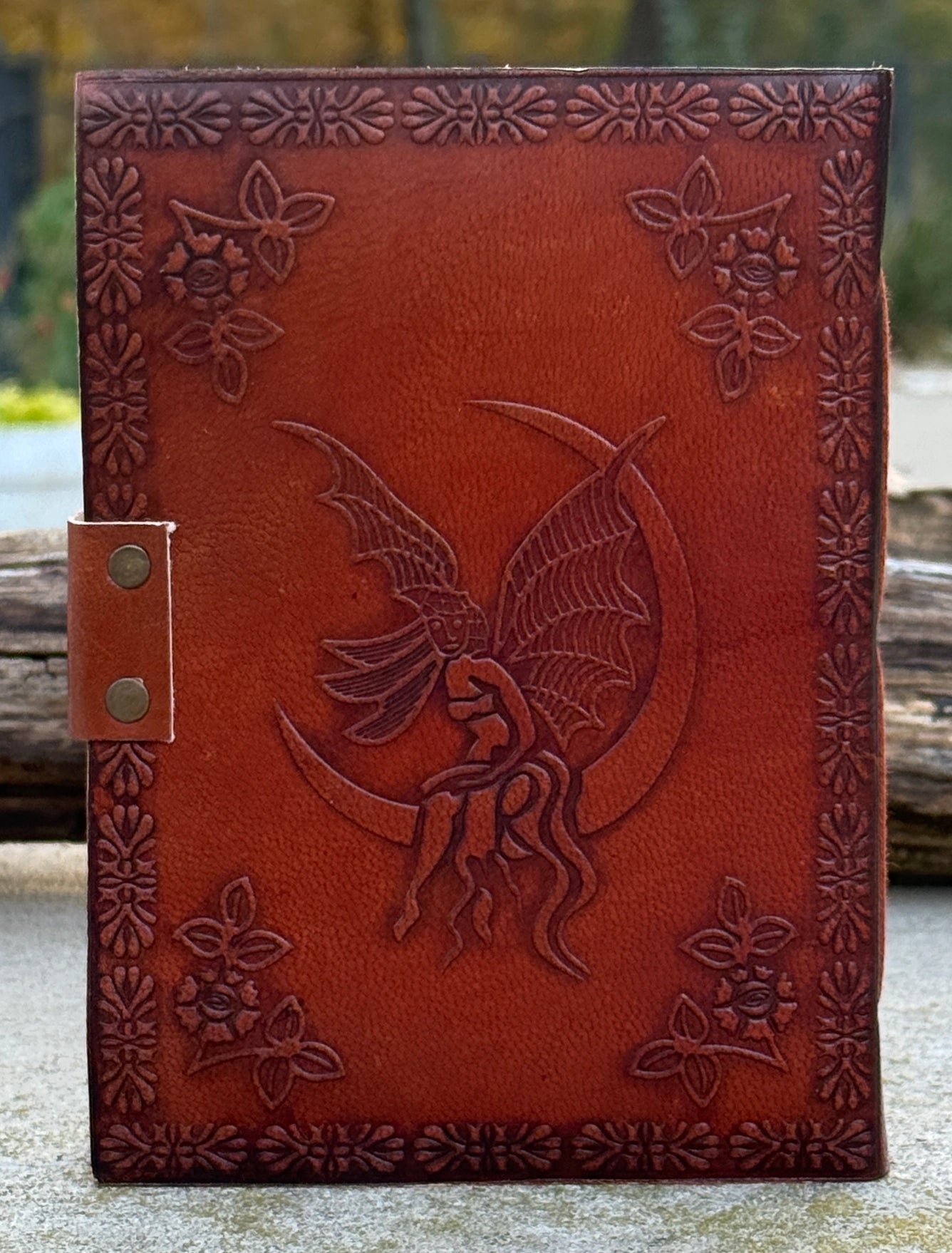 Handmade Fairy Moon Embossed Leather Journal