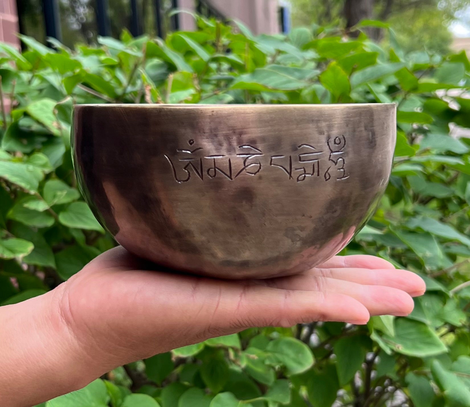 Hand Hammered Tibetan Full Moon Singing Bowl 6" – Nepalese Meditation Bowl with D Note 315 Hz, Cushion & Mallet for Sacral Chakra Healing - DharmaObjects