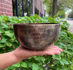Hand Hammered Tibetan Full Moon Singing Bowl 6.5" – Nepalese Meditation Bowl with D Note 572 Hz, Cushion & Mallet for Sacral Chakra Healing - DharmaObjects