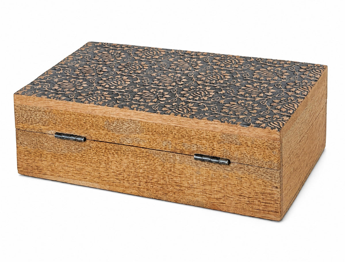 Hand-Carved Lotus Wooden Keepsake Box Jewelry Storage Box