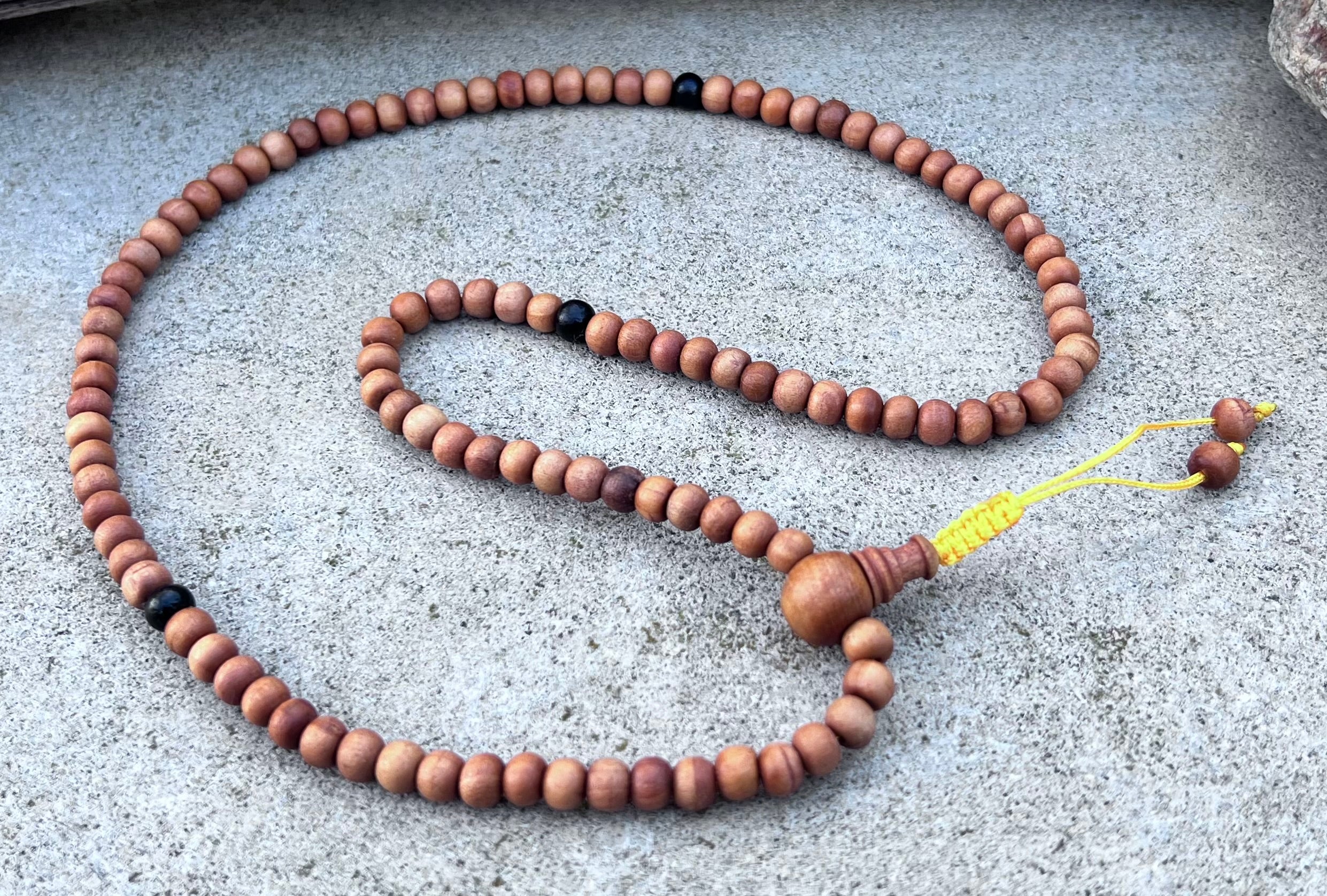 Natural Sandalwood 108 Bead Meditation Mala | Adjustable Japa Prayer Beads | Buddhist Hindu Yoga Mala | Guru Bead Necklace | Spiritual Gift - DharmaObjects