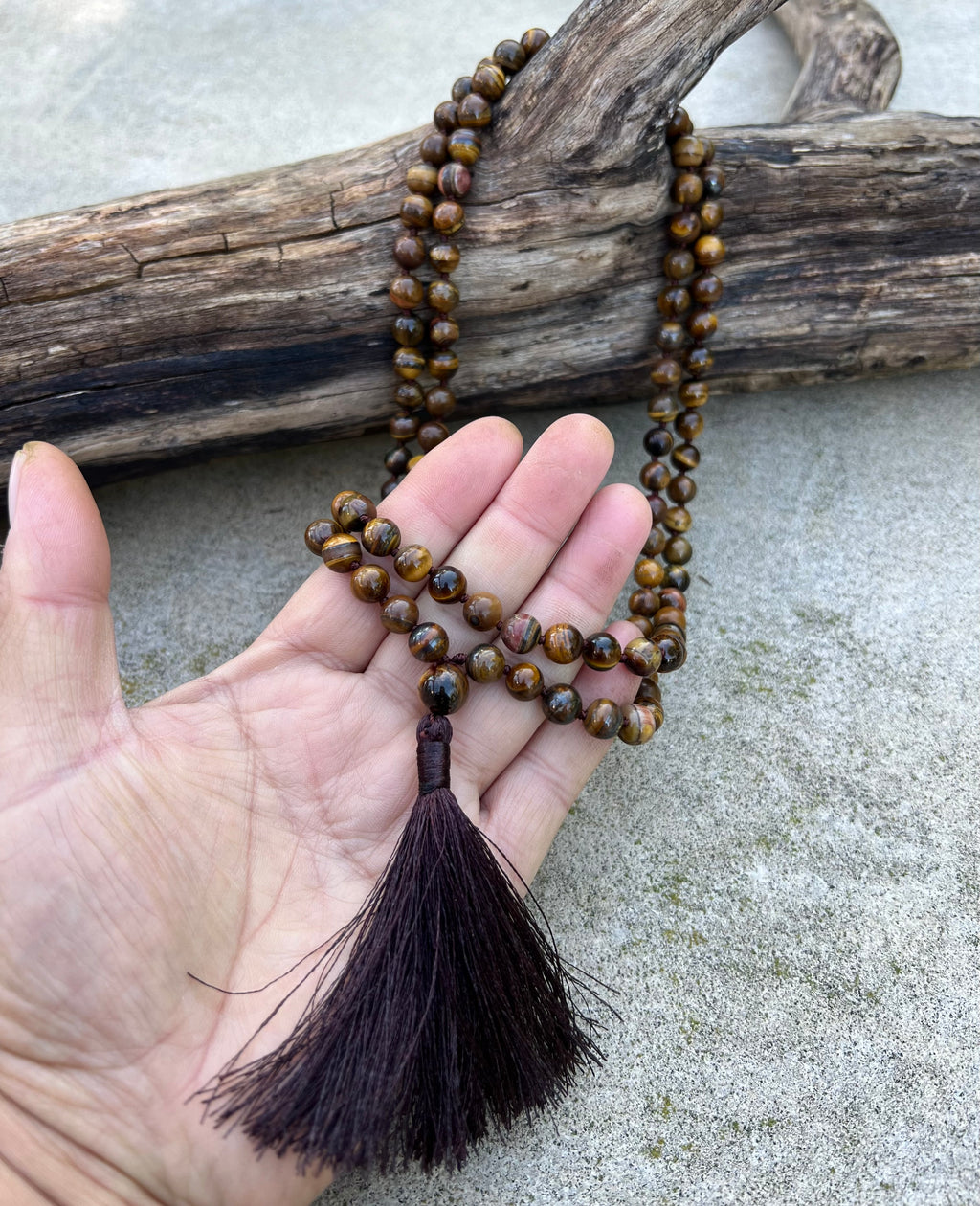 Tiger’s Eye Mala 108 Beads – Hand Knotted Gemstone Meditation Prayer Necklace