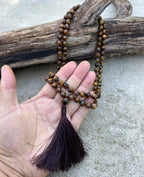 Tiger’s Eye Mala 108 Beads – Hand Knotted Gemstone Meditation Prayer Necklace