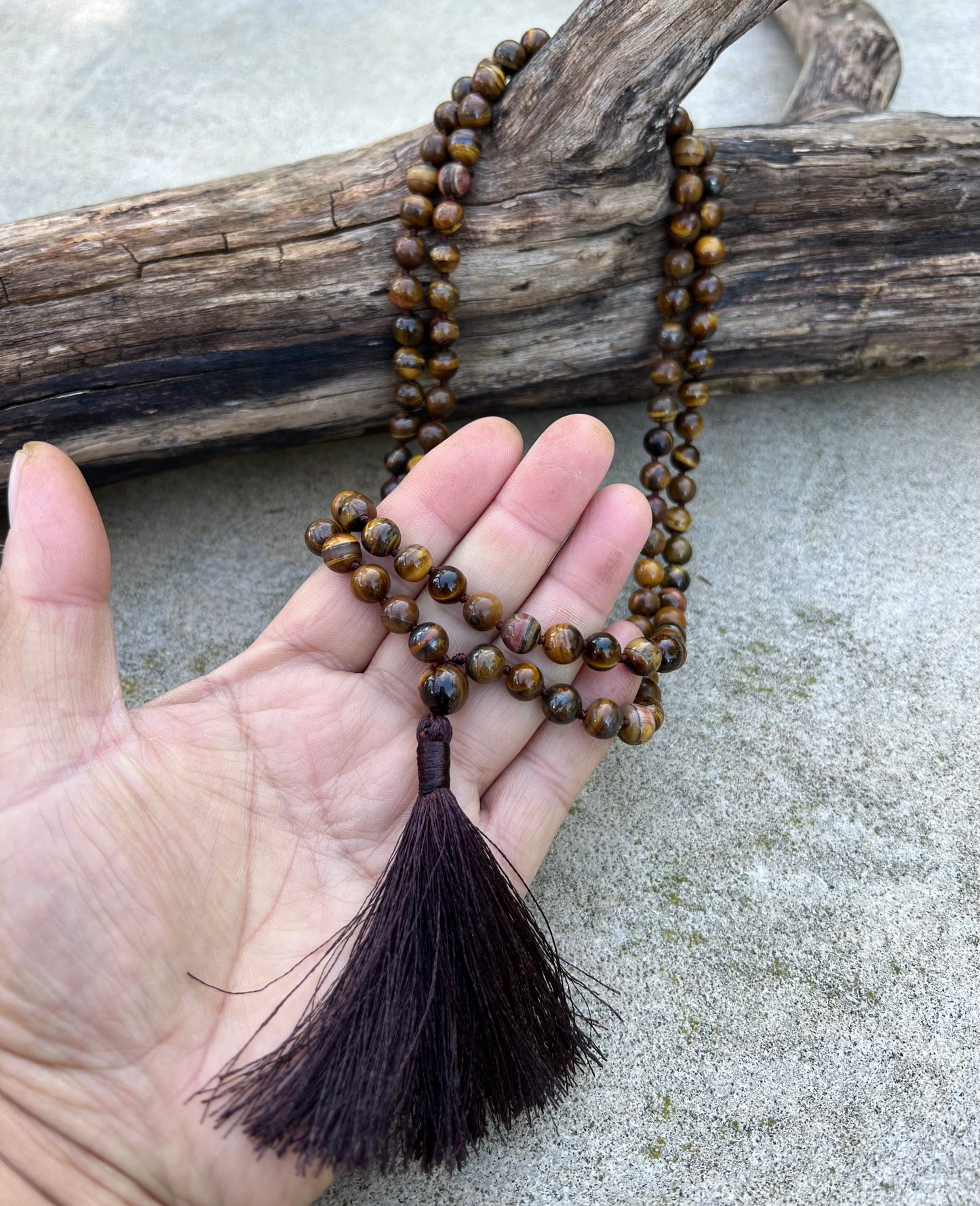 Natural Tiger Eyes Hand Knotted Mala, Rosary 108 Beads, Japa Mala, Meditation Mala, Mala Necklace, Free Silk Pouch