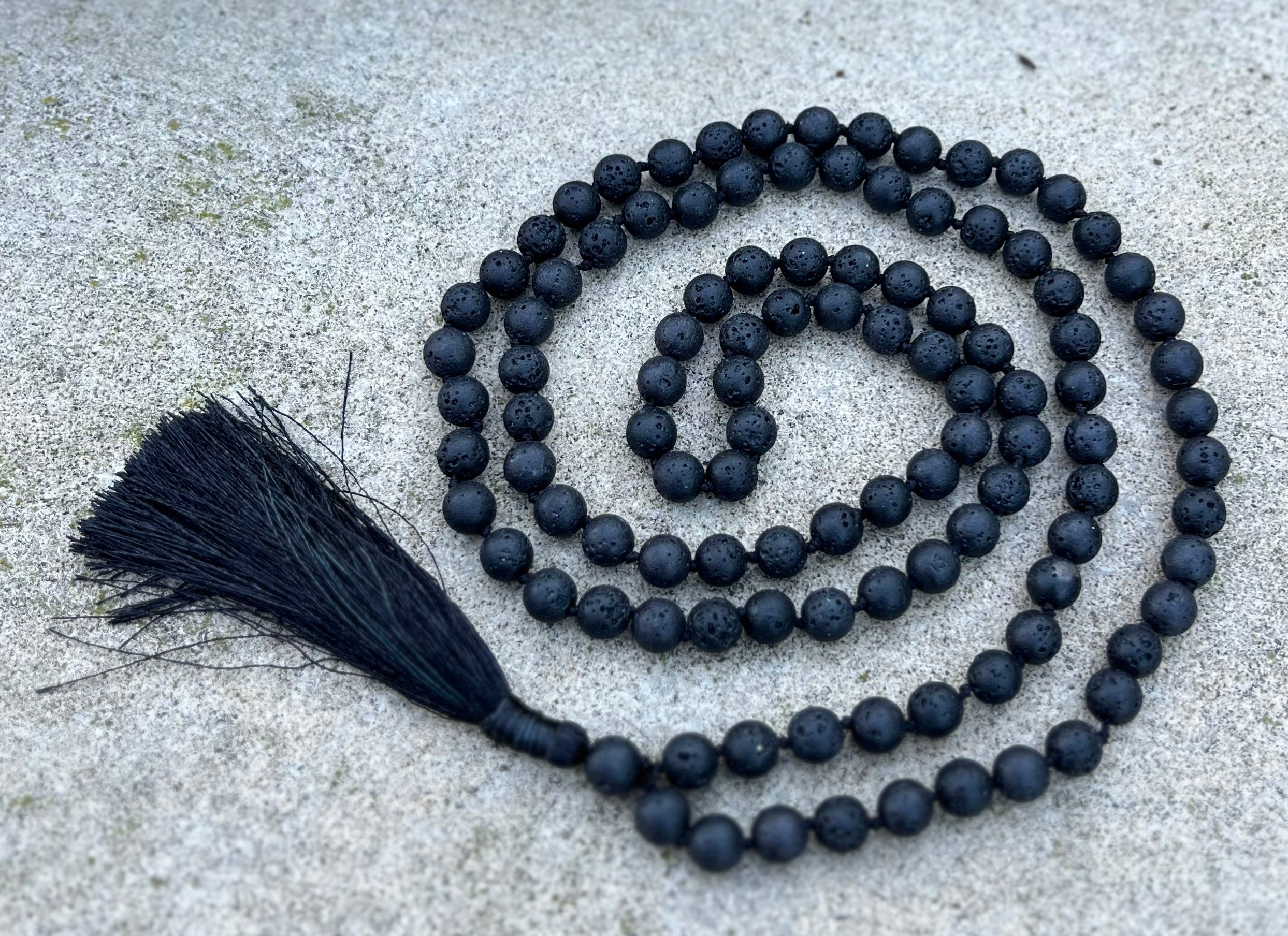 Lava Stone Mala 108 Beads – Hand Knotted Gemstone Meditation Prayer Necklace