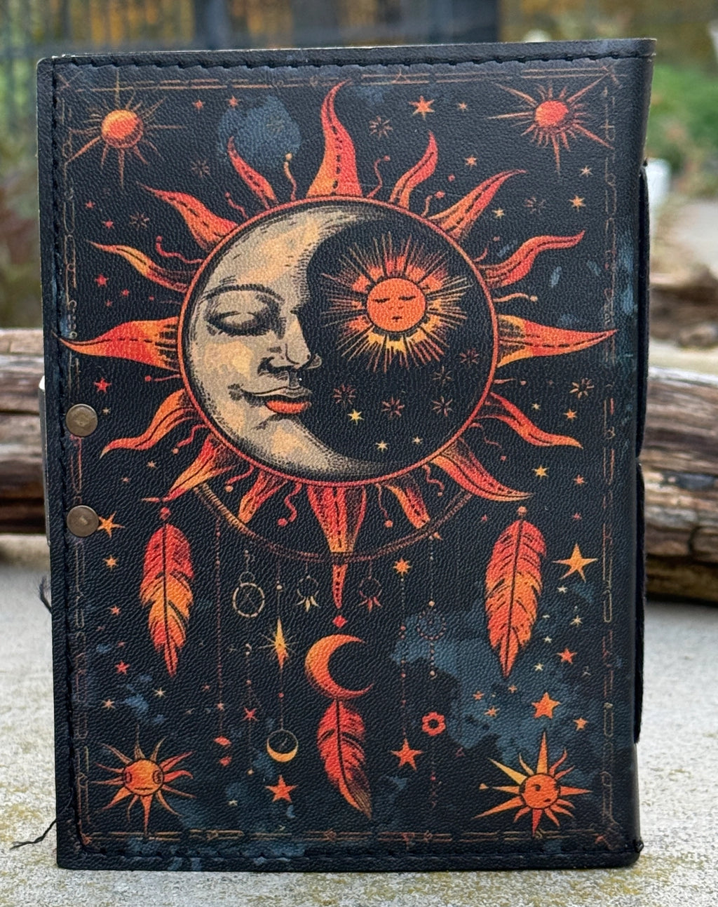 Handmade Celestial Sun & Moon Embossed Leather Journal