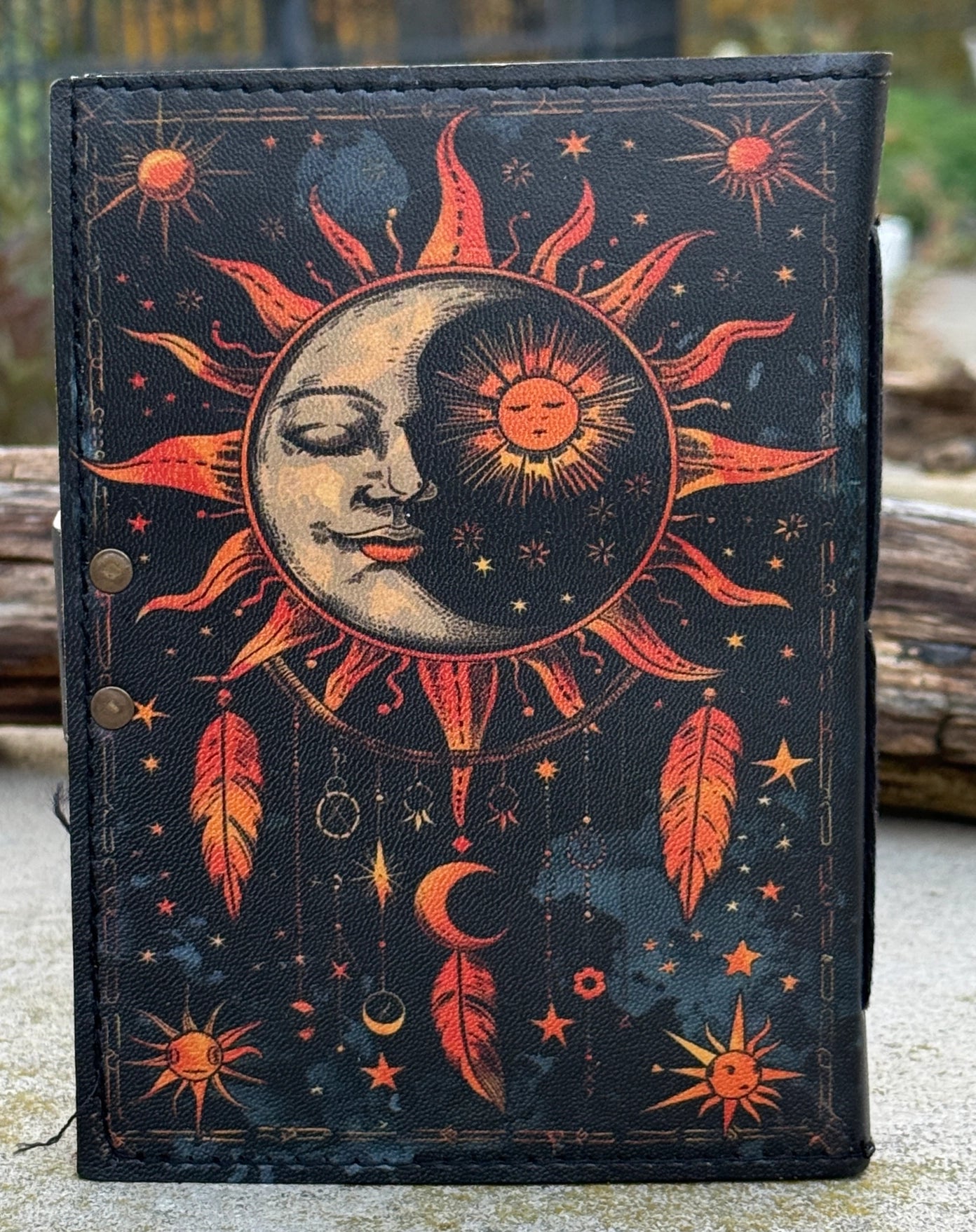 Handmade Celestial Sun & Moon Embossed Leather Journal