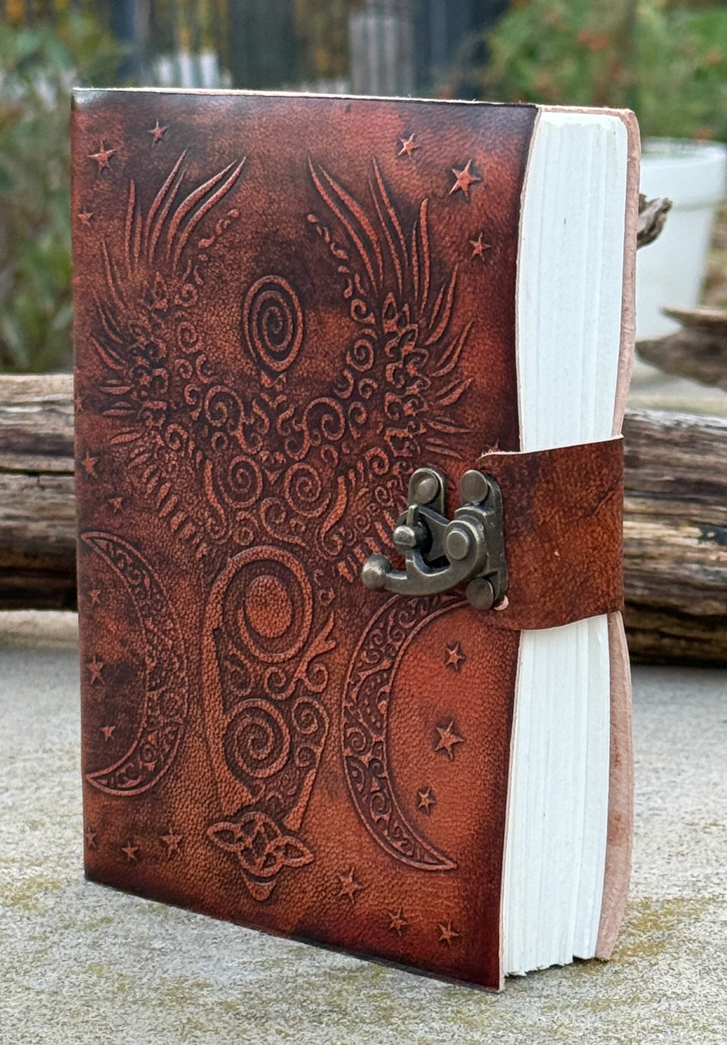 Handmade Moon Goddess Embossed Leather Journal