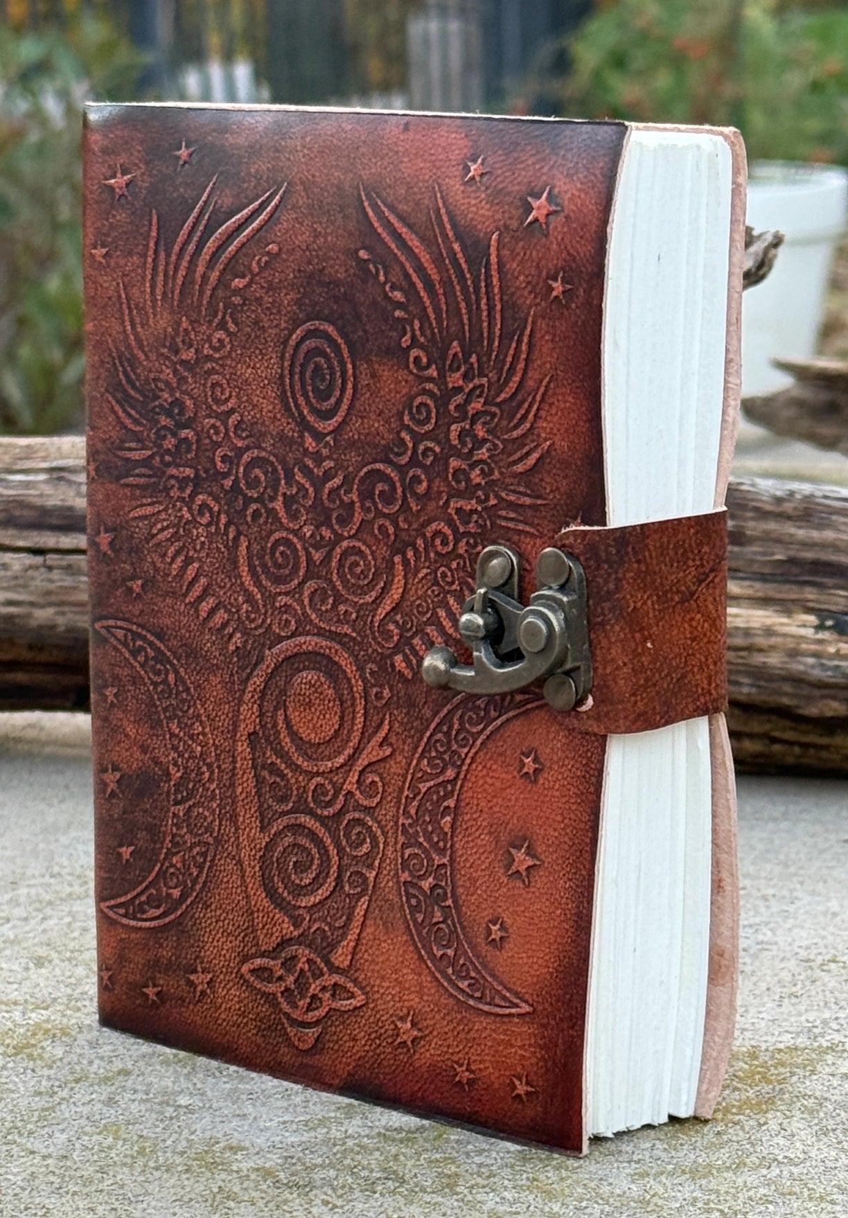 Handmade Moon Goddess Embossed Leather Journal