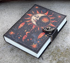 Handmade Celestial Sun & Moon Embossed Leather Journal