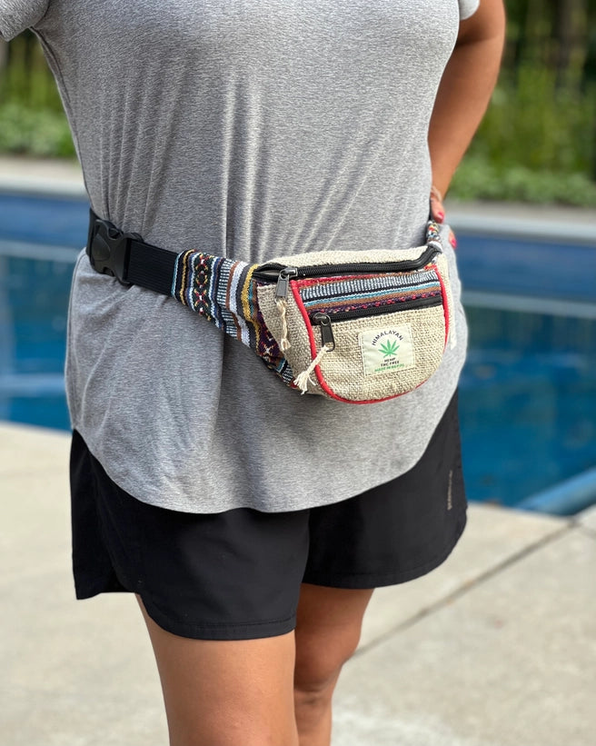 Boho Style Hemp Fanny Pack – Handmade Adjustable Waist & Crossbody Bag