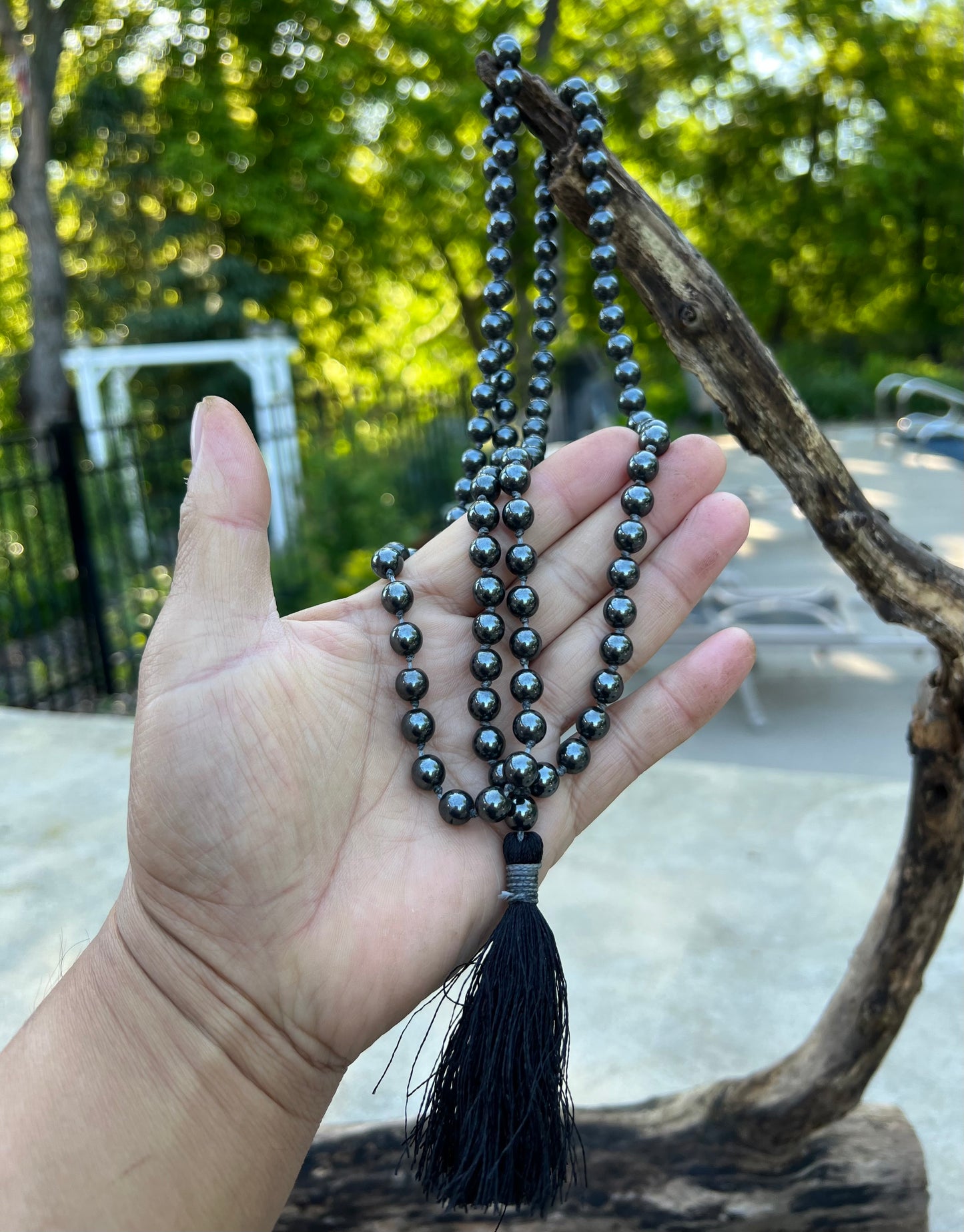 Natural  Hematite Hand Knotted Mala, Rosary 108 Beads, Japa Mala, Meditation Mala, Mala Necklace, Free Silk Pouch