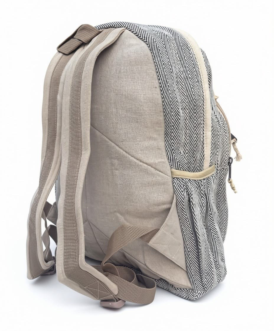 KayJayStyles Black Stripe Hemp Nepal Backpack – Handmade Large Multi-Pocket Bag