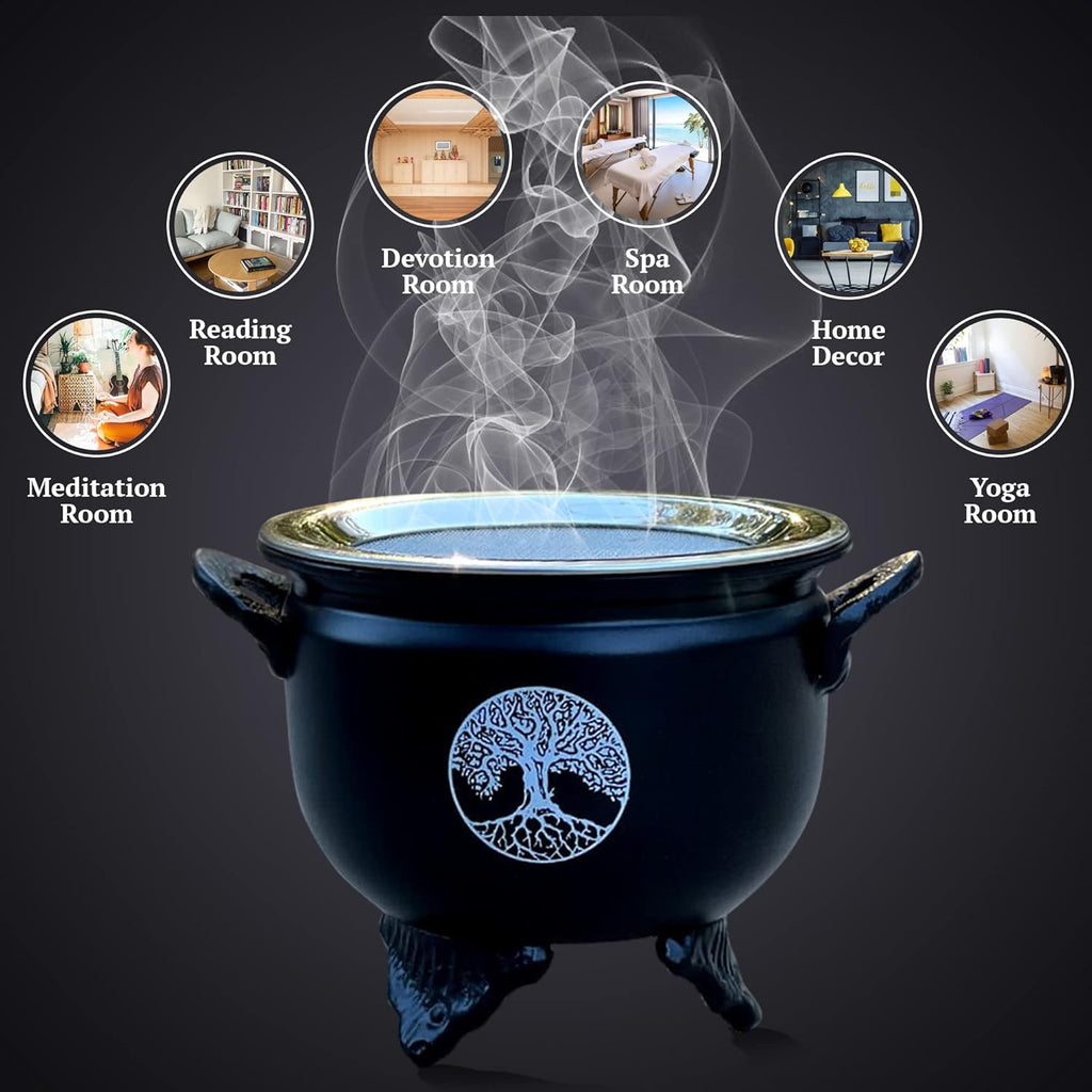 Large Metal Charcoal Screen Incense Burner (Tree of Life) - DharmaObjects