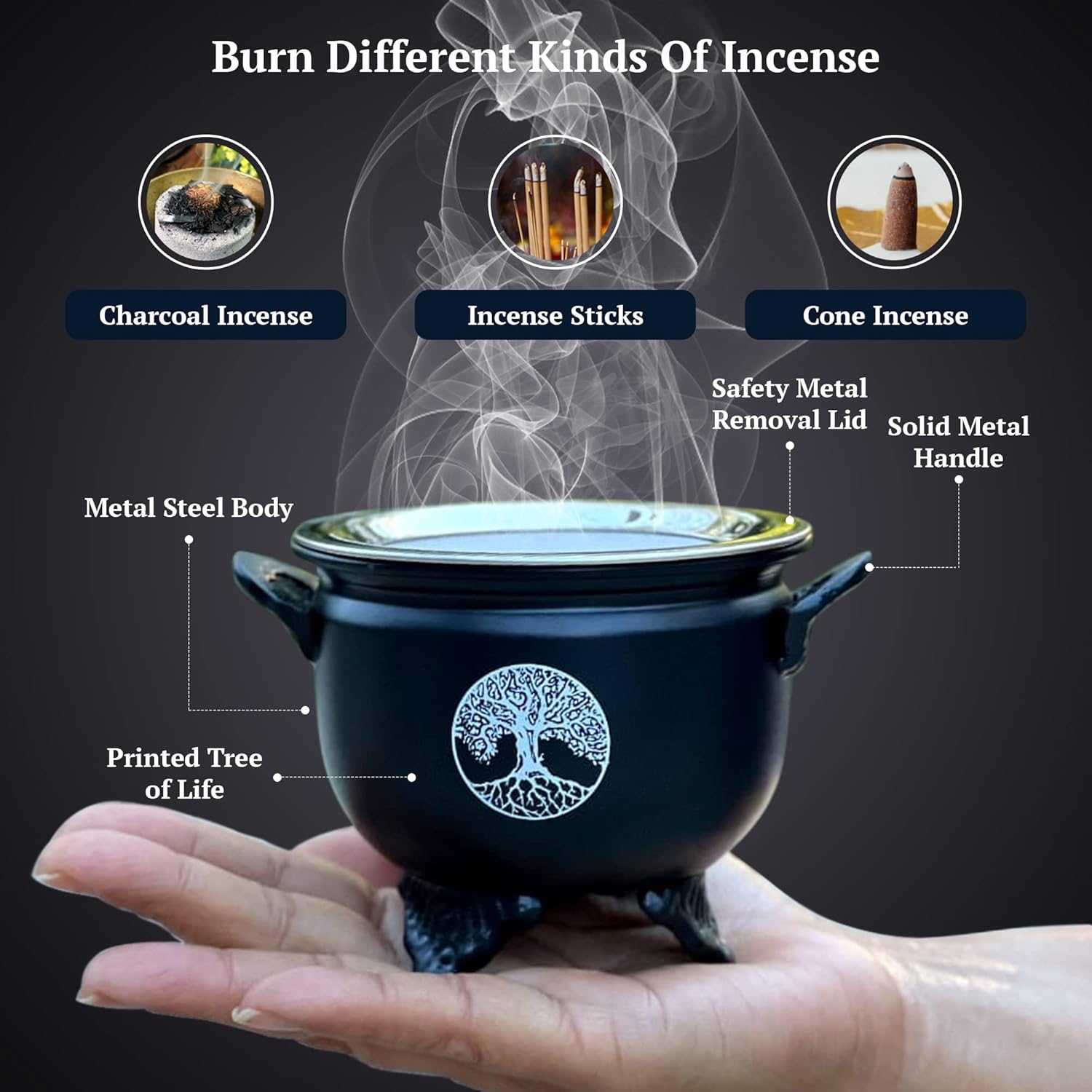 Large Metal Charcoal Screen Incense Burner (Tree of Life) - DharmaObjects