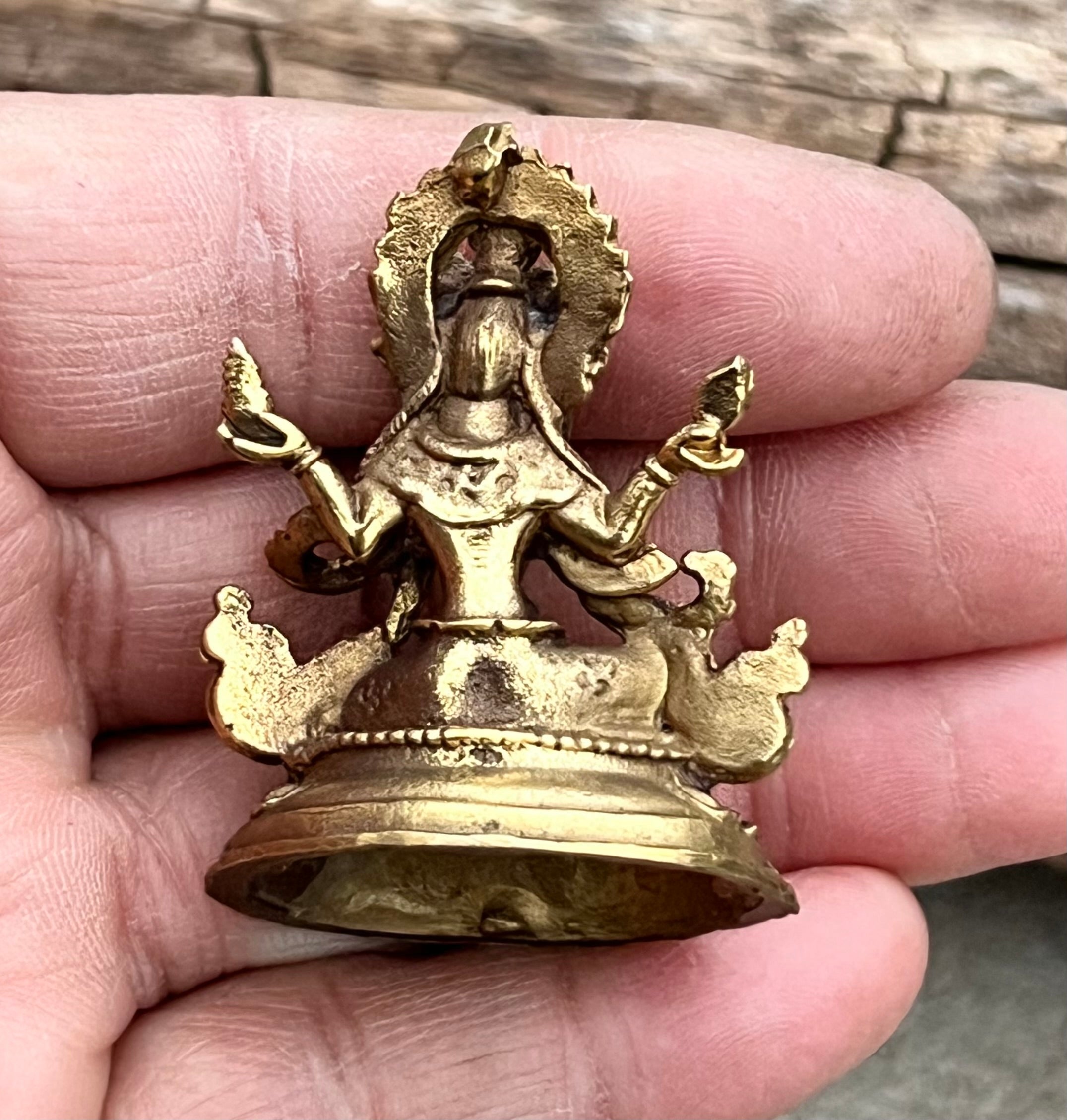 Small Brass Female Buddha Green Tara Dolma Statue - Handcrafted in Nepal - DharmaObjects