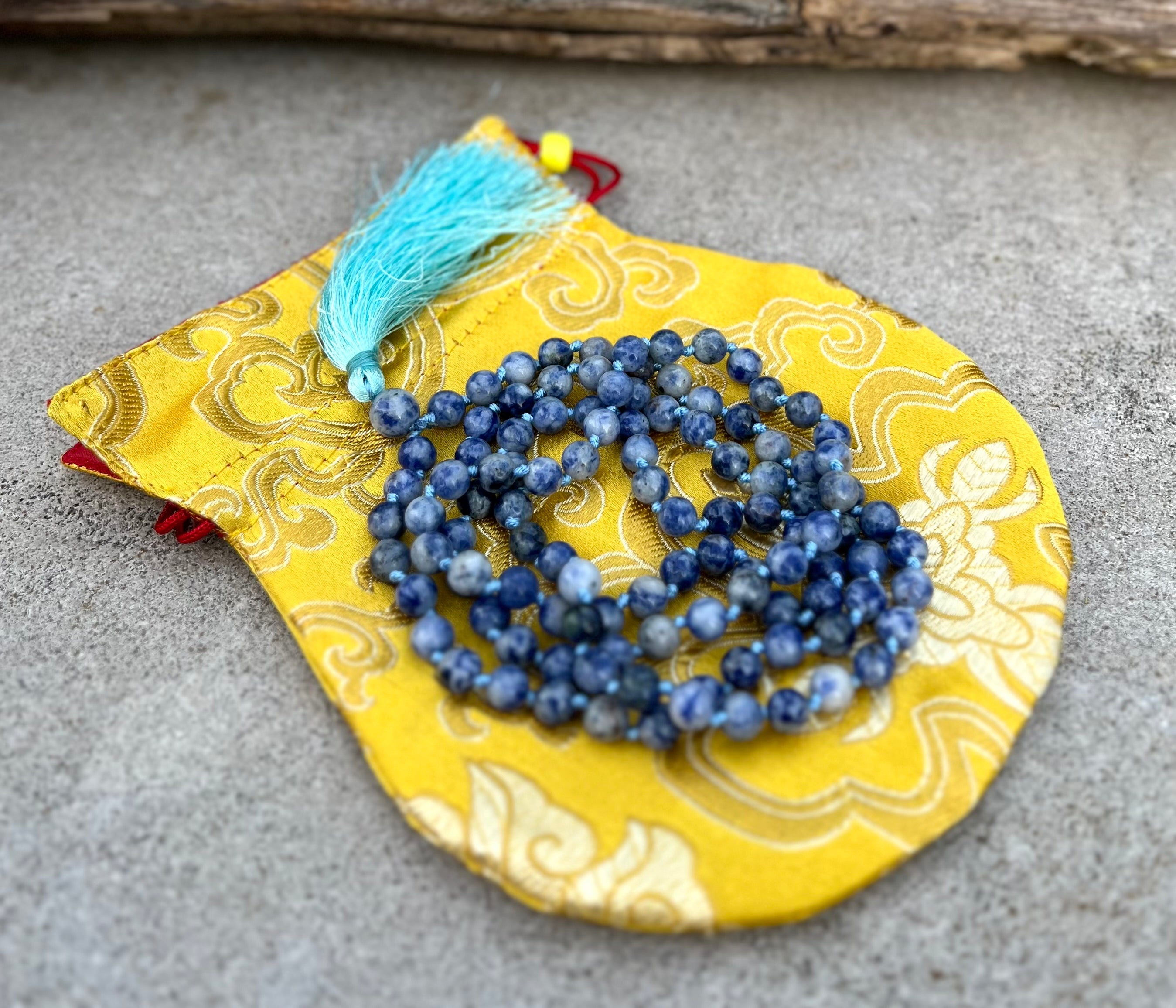 Sodalite Mala 108 Beads – Hand Knotted Gemstone Meditation Prayer Necklace