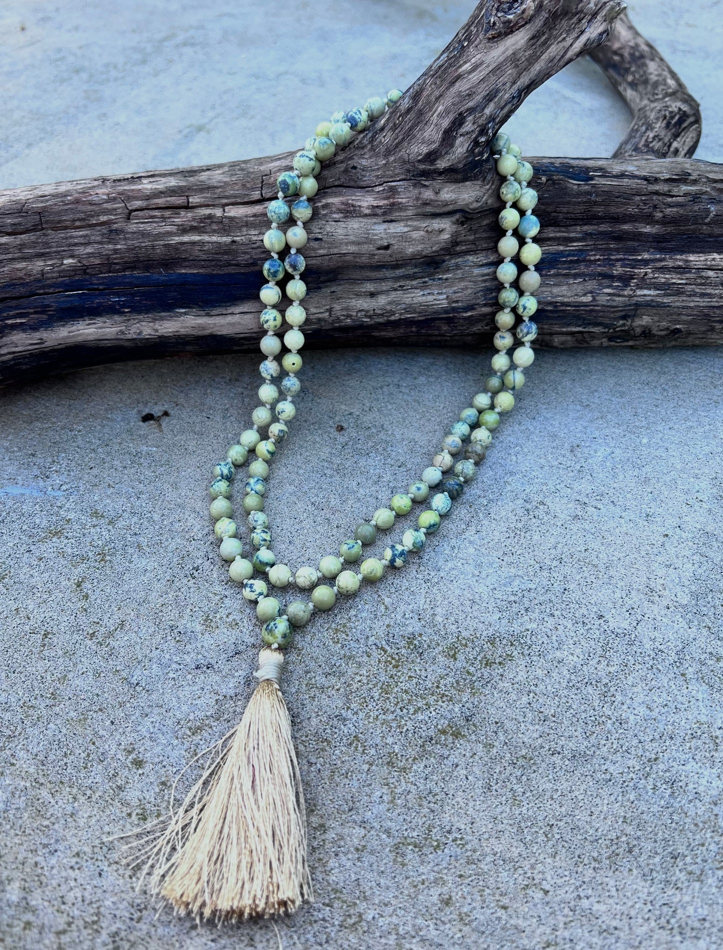 Natural Serpentine Hand Knotted Mala, Rosary 108 Beads, Japa Mala, Meditation Mala, Mala Necklace, Free Silk Pouch