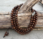 Tibetan Buddhist Kadam Wood 108 Beads Mala with 3 Silver Markers + Free Silk Pouch - DharmaObjects