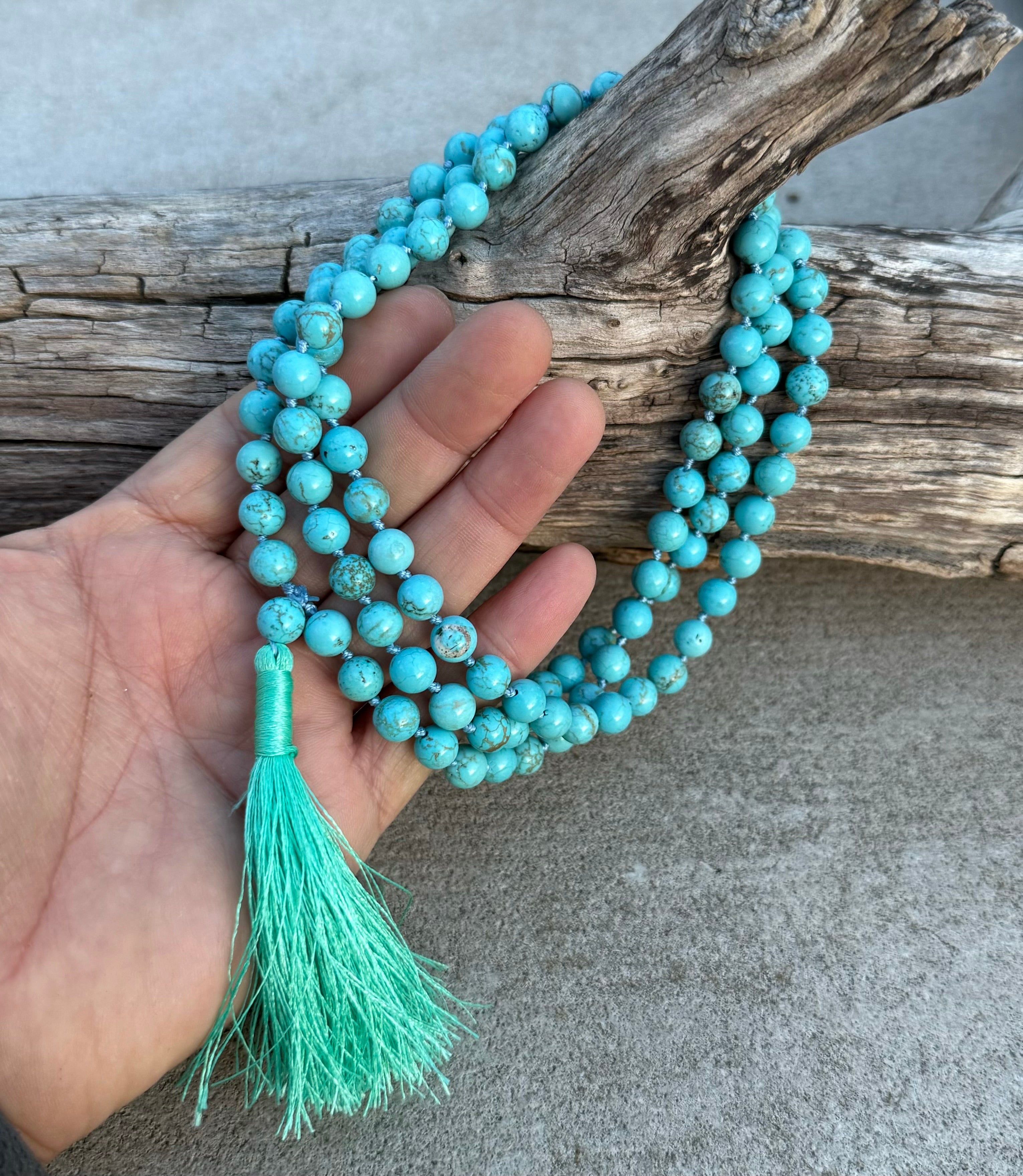 Turquoise Mala 108 Beads – Hand Knotted Gemstone Meditation Prayer Necklace