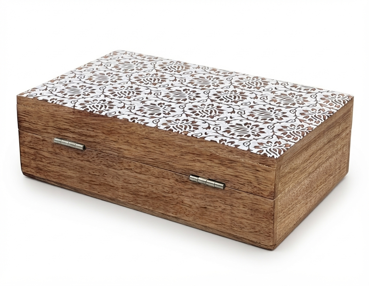 Hand-Carved Lotus Wooden Keepsake Box Jewelry Storage Box
