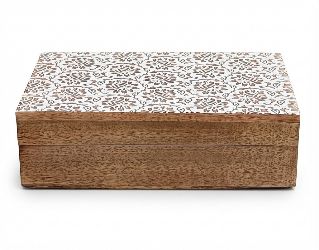Hand-Carved Lotus Wooden Keepsake Box Jewelry Storage Box