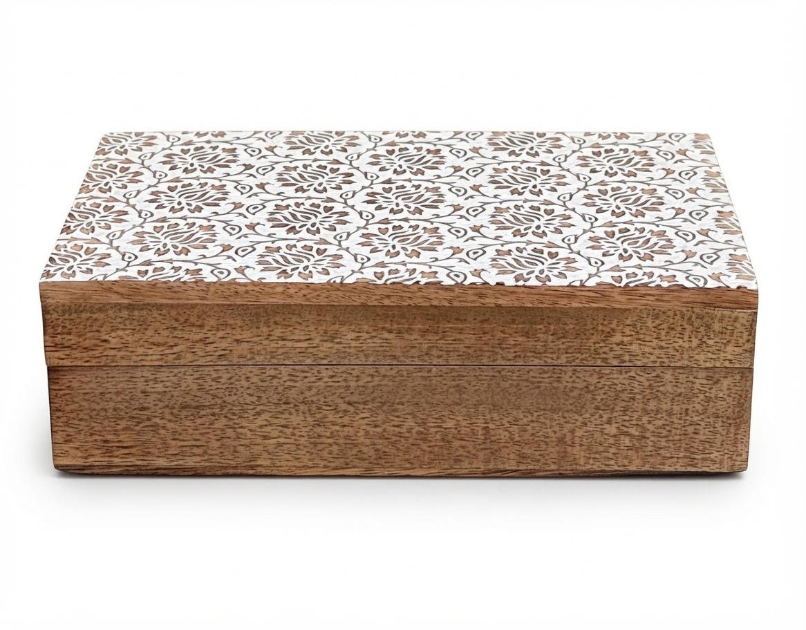 Hand-Carved Lotus Wooden Keepsake Box Jewelry Storage Box
