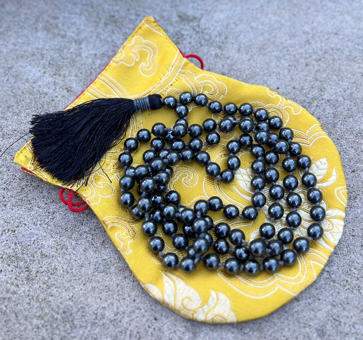 Natural  Hematite Hand Knotted Mala, Rosary 108 Beads, Japa Mala, Meditation Mala, Mala Necklace, Free Silk Pouch