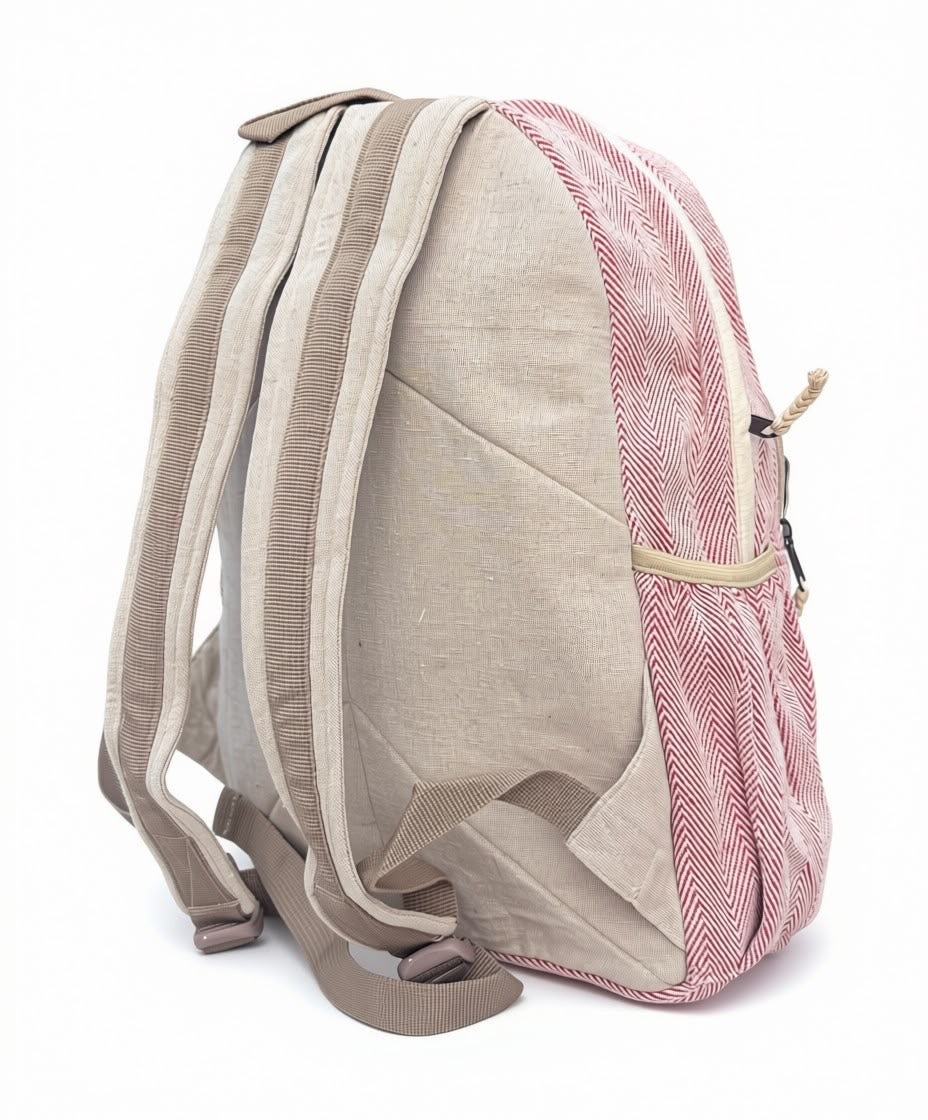 KayJayStyles Red Stripe Hemp Nepal Backpack – Handmade Large Multi-Pocket Bag
