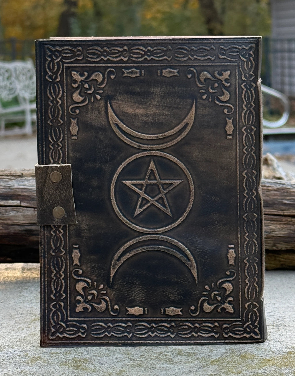 Handmade Triple Moon Embossed Leather Journal