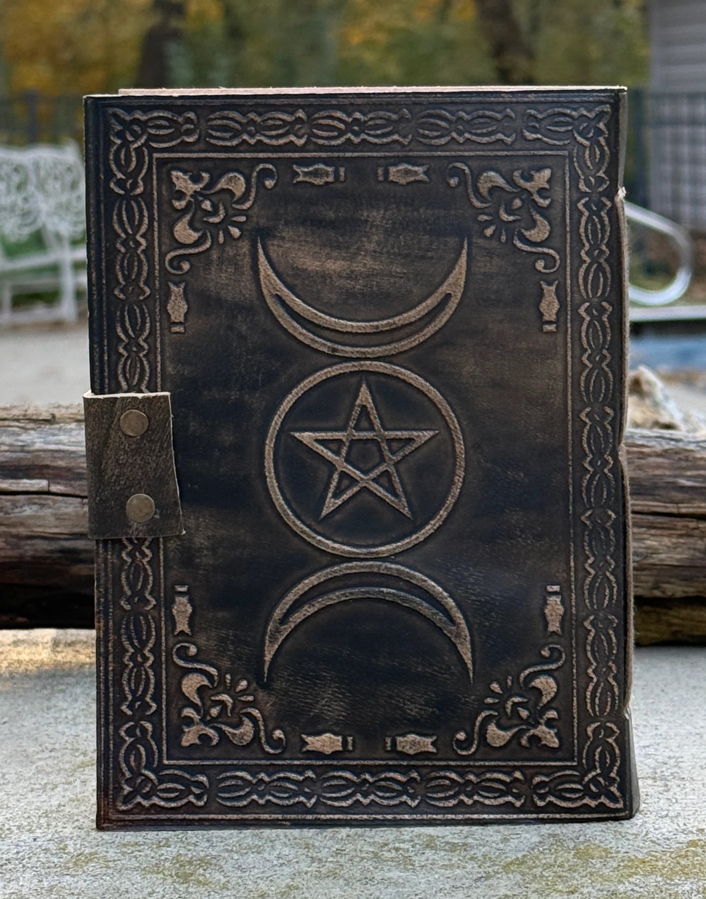 Handmade Triple Moon Embossed Leather Journal