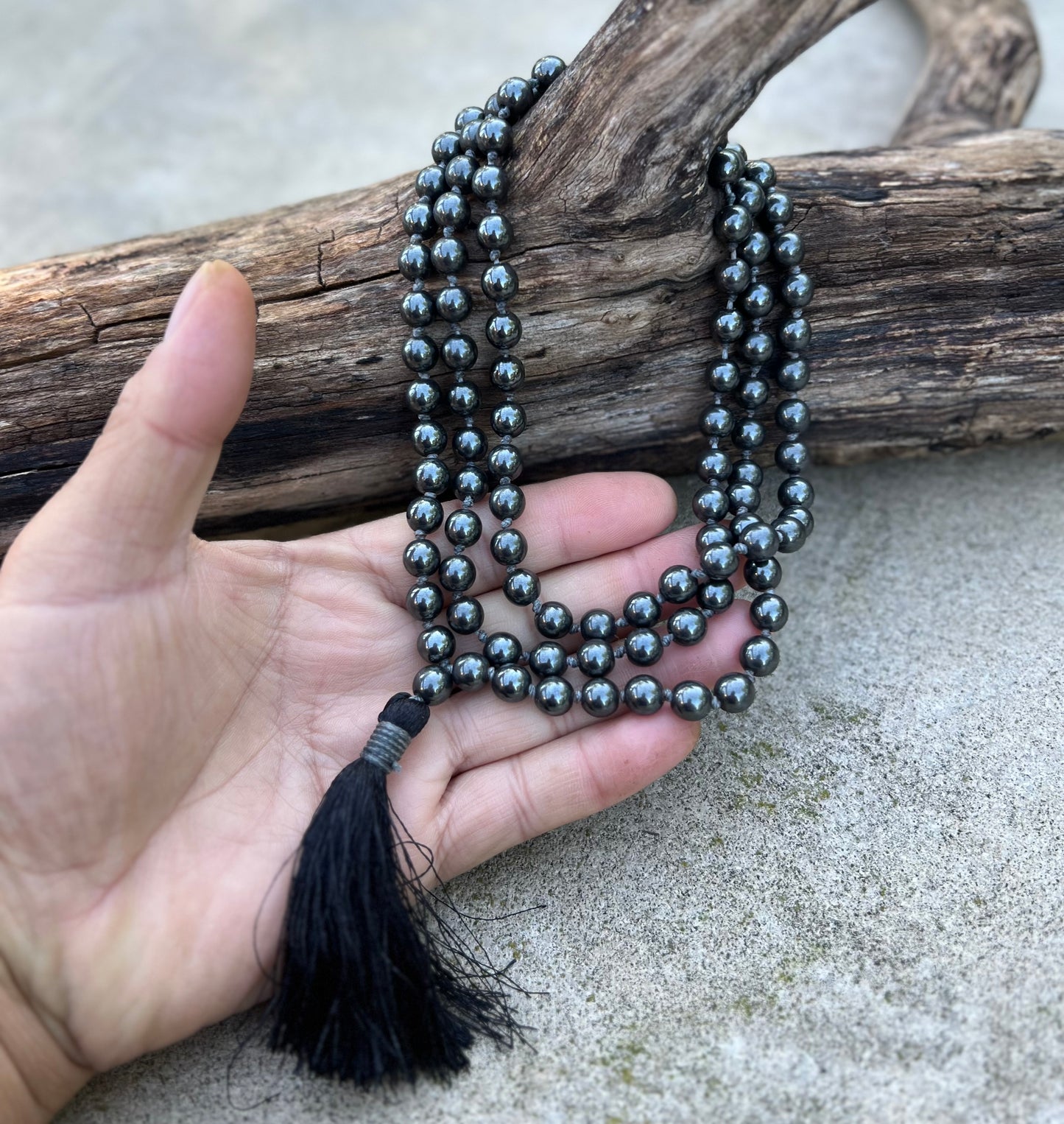 Natural  Hematite Hand Knotted Mala, Rosary 108 Beads, Japa Mala, Meditation Mala, Mala Necklace, Free Silk Pouch