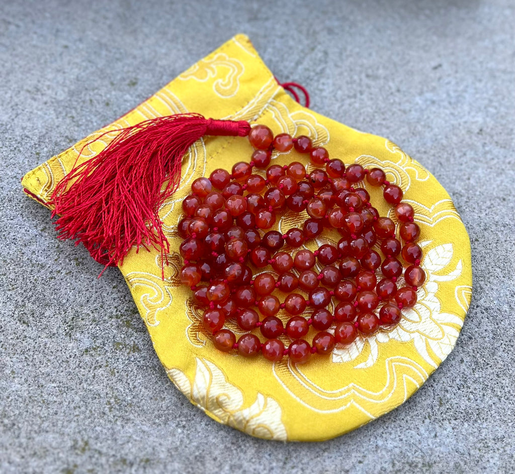 Carnelian Mala 108 Beads – Hand Knotted Gemstone Meditation Prayer Necklace