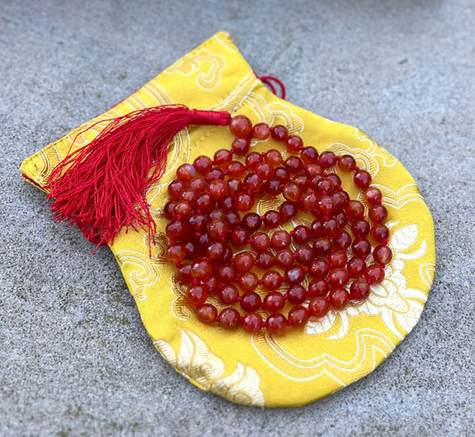 Natural Carnelian Hand Knotted Mala, Rosary 108 Beads, Japa Mala, Meditation Mala, Mala Necklace, Free Silk Pouch