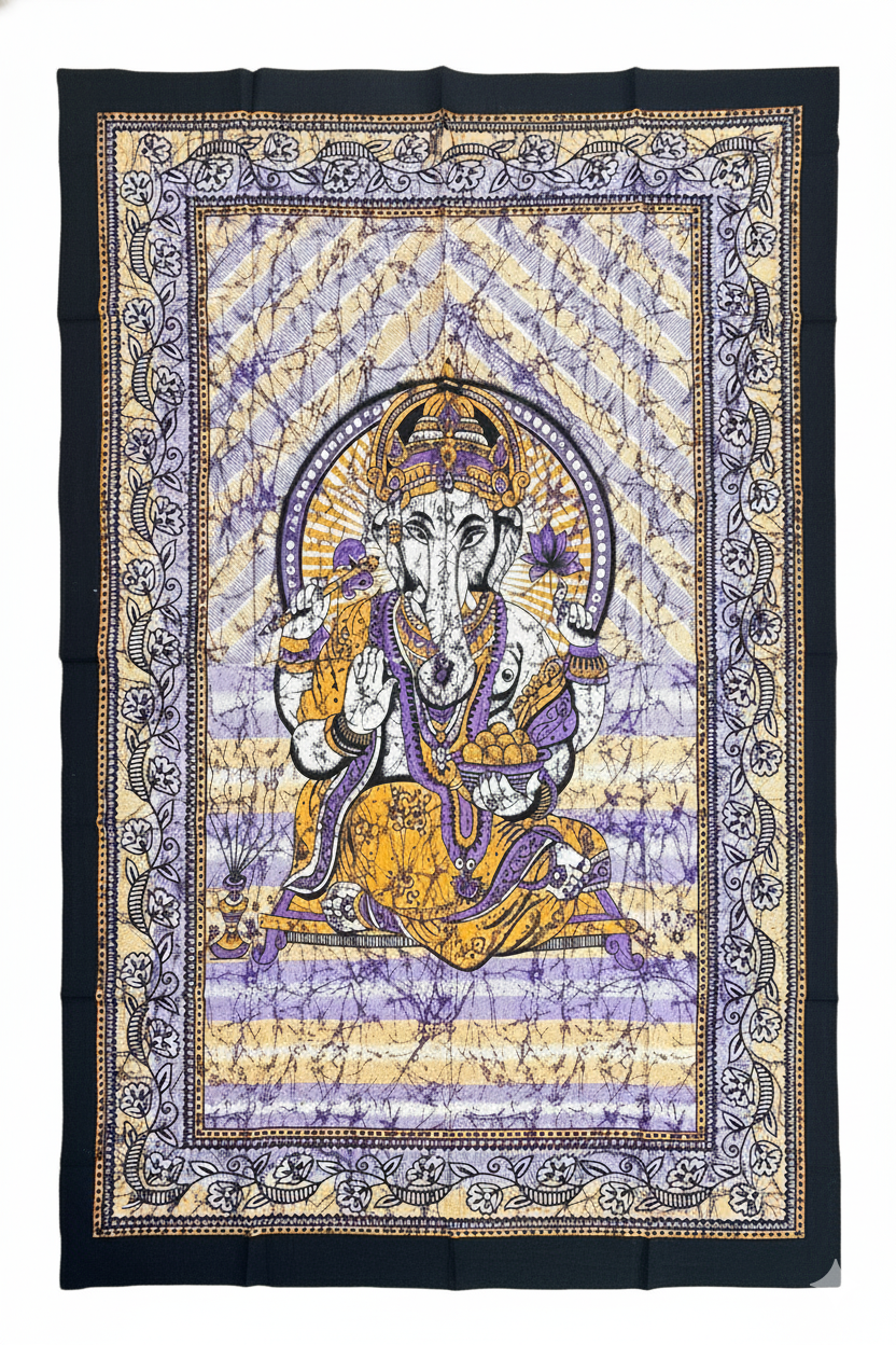 Ganesha Ganesh Tapestry Wall Hanging | Heavy Cotton Fabric Spiritual Decor | 84” x 54” Large Boho Wall Art - DharmaObjects