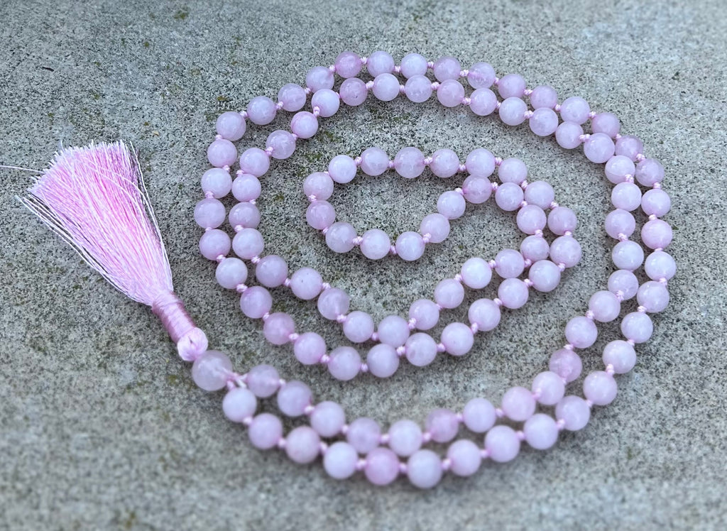 Rose Quartz Mala 108 Beads – Hand Knotted Gemstone Meditation Prayer Necklace
