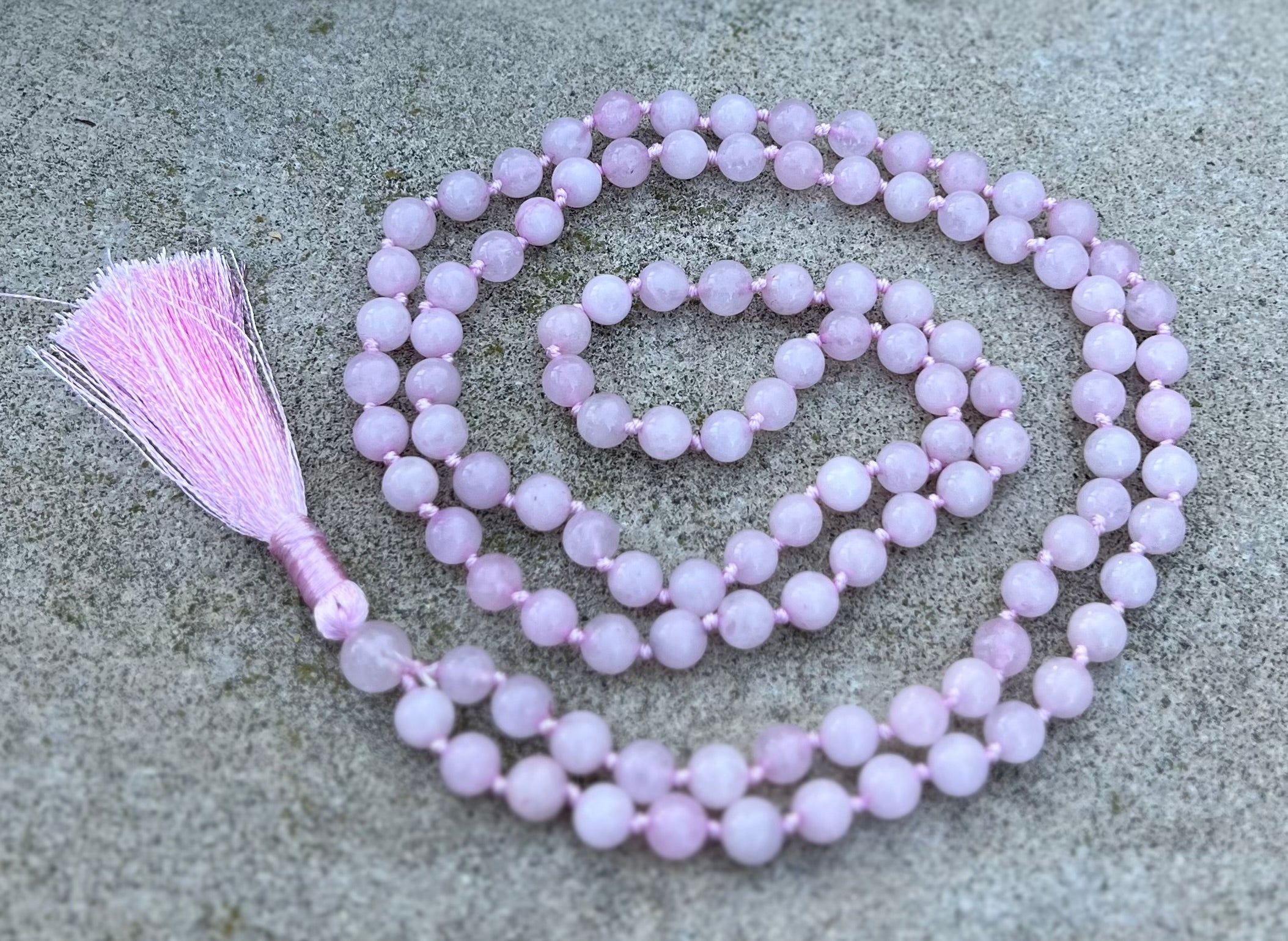 Rose Quartz Mala 108 Beads – Hand Knotted Gemstone Meditation Prayer Necklace