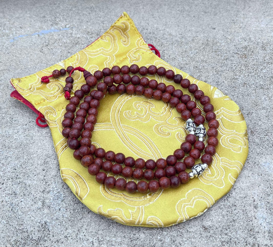 Tibetan Mala Buddhist Prayer Beads Rosary Brown Lotus Seed With Free Silk Pouch