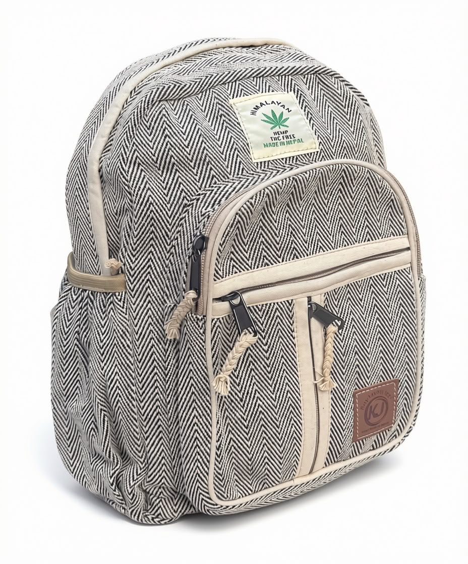 KayJayStyles Black Stripe Handmade Hemp Backpack – Small Lightweight Nepal Daypack - DharmaObjects